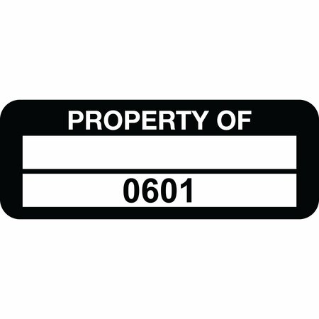 LUSTRE-CAL Property ID Label PROPERTY OF Polyester Blk 2in x 0.75in 1 Blank Pad&Serialized 0601-0700, 100PK 253744Pe2K0601